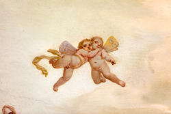 Eighteenth-century painting in venetian villa on the ceiling, details of the angels